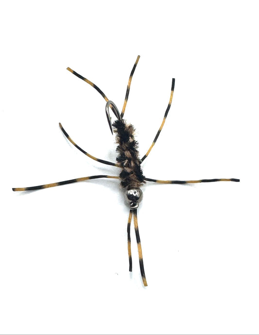 Black and yellow feather spider fishing lure with treble hooks