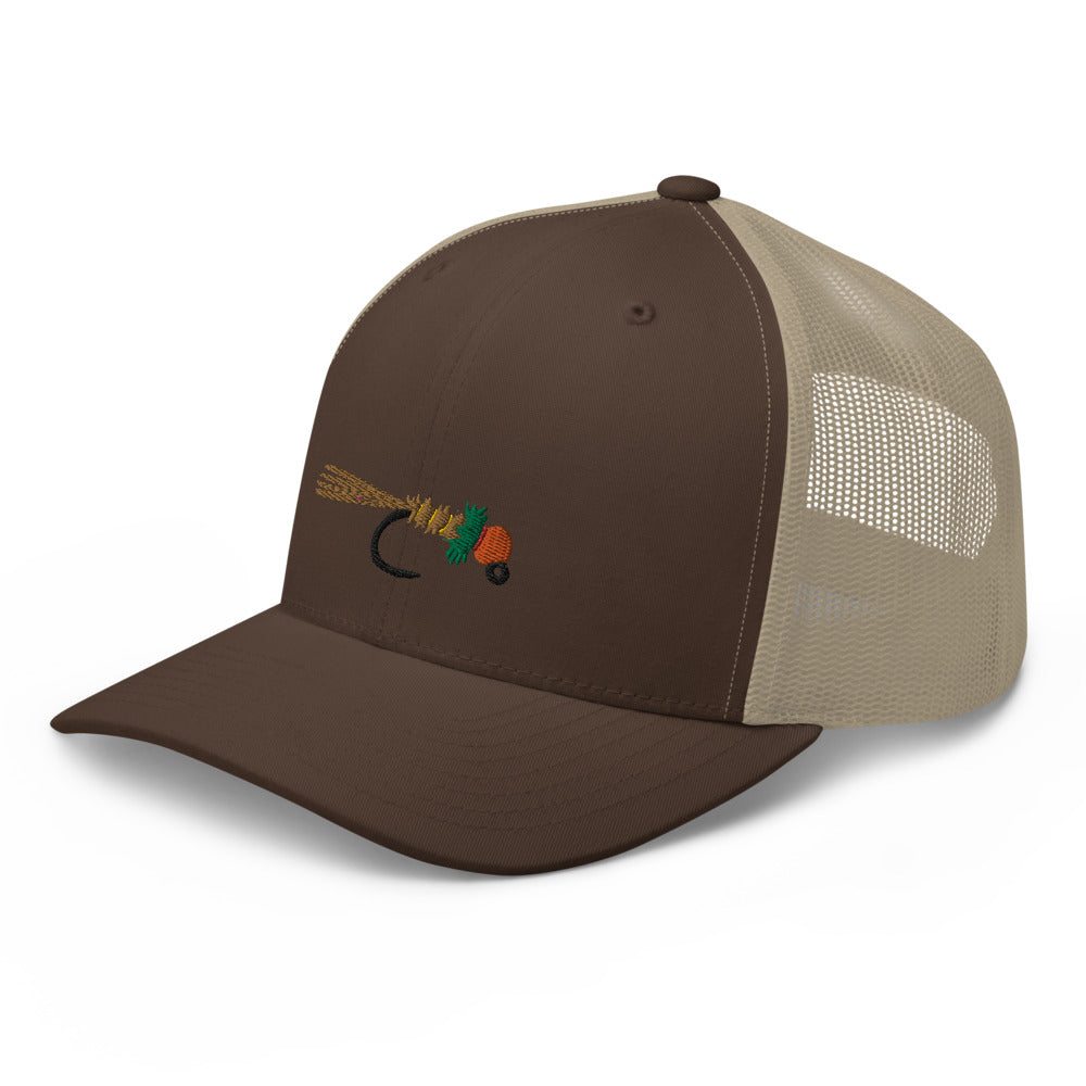 Unisex Adult Peacock Frenchie Retro Trucker Hat | Yupoong 6606