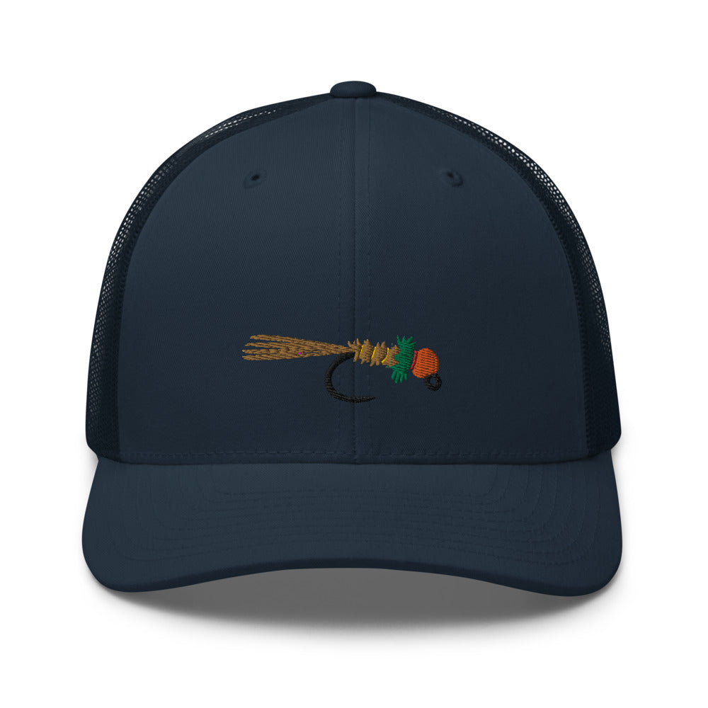 Unisex Adult Peacock Frenchie Retro Trucker Hat | Yupoong 6606