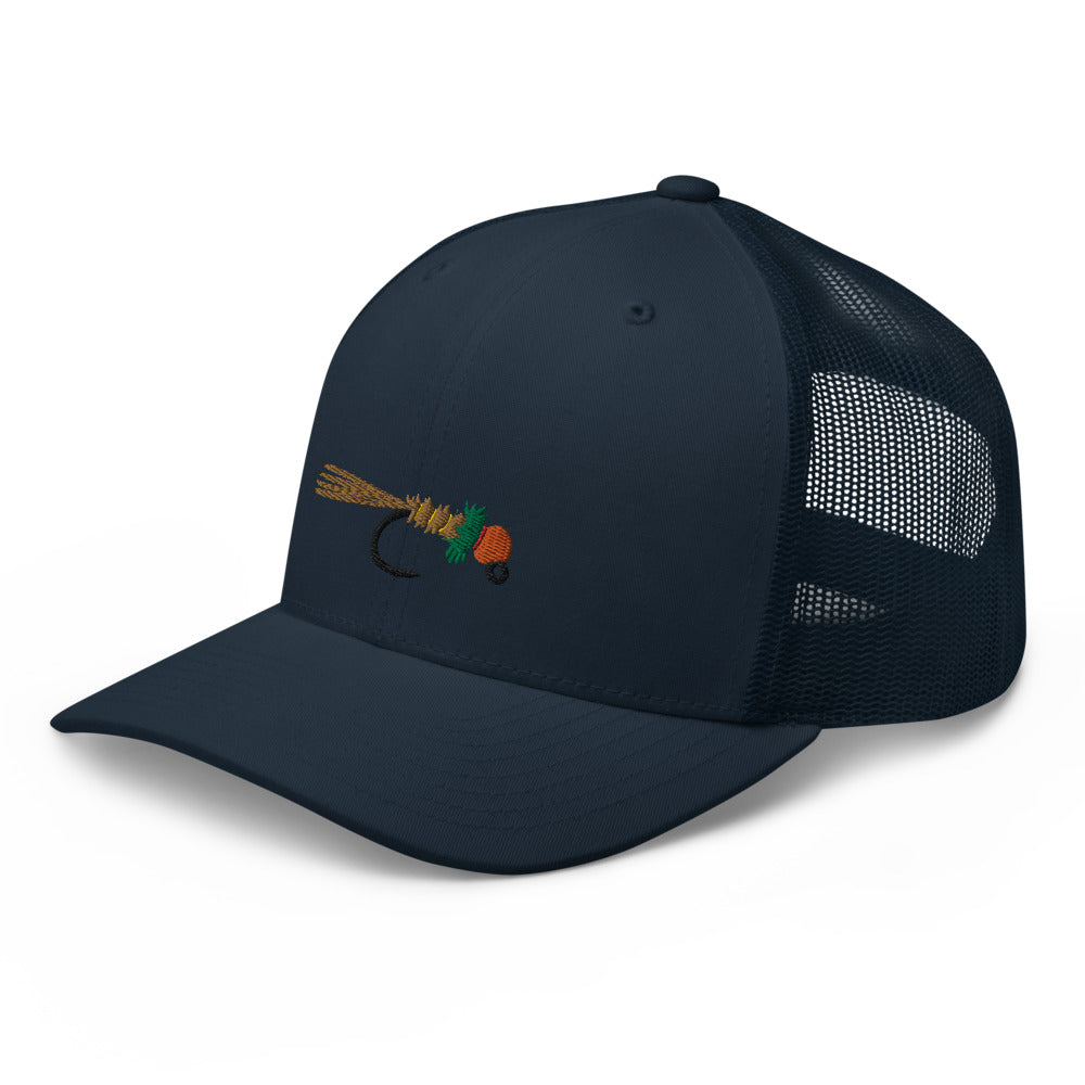 Unisex Adult Peacock Frenchie Retro Trucker Hat | Yupoong 6606