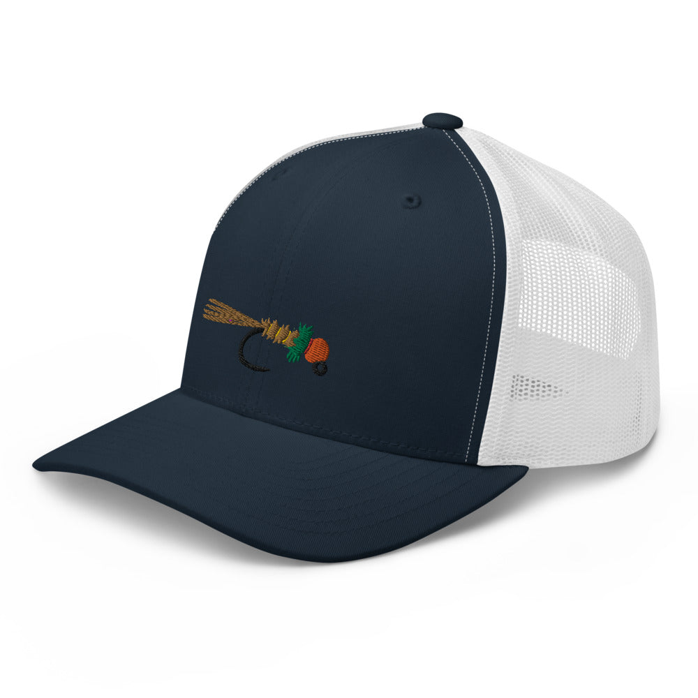 Unisex Adult Peacock Frenchie Retro Trucker Hat | Yupoong 6606