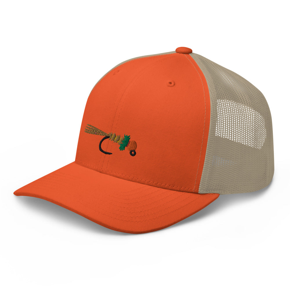 Unisex Adult Peacock Frenchie Retro Trucker Hat | Yupoong 6606