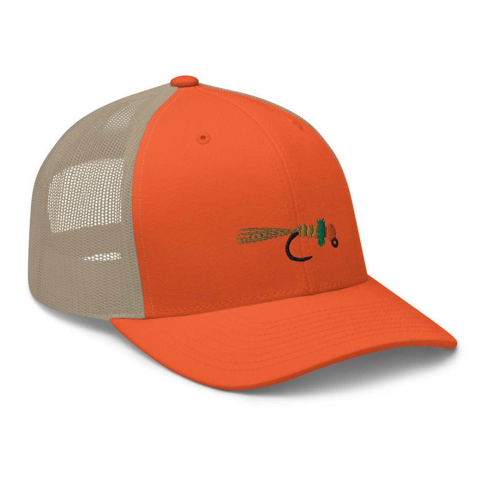 Unisex Adult Peacock Frenchie Retro Trucker Hat | Yupoong 6606