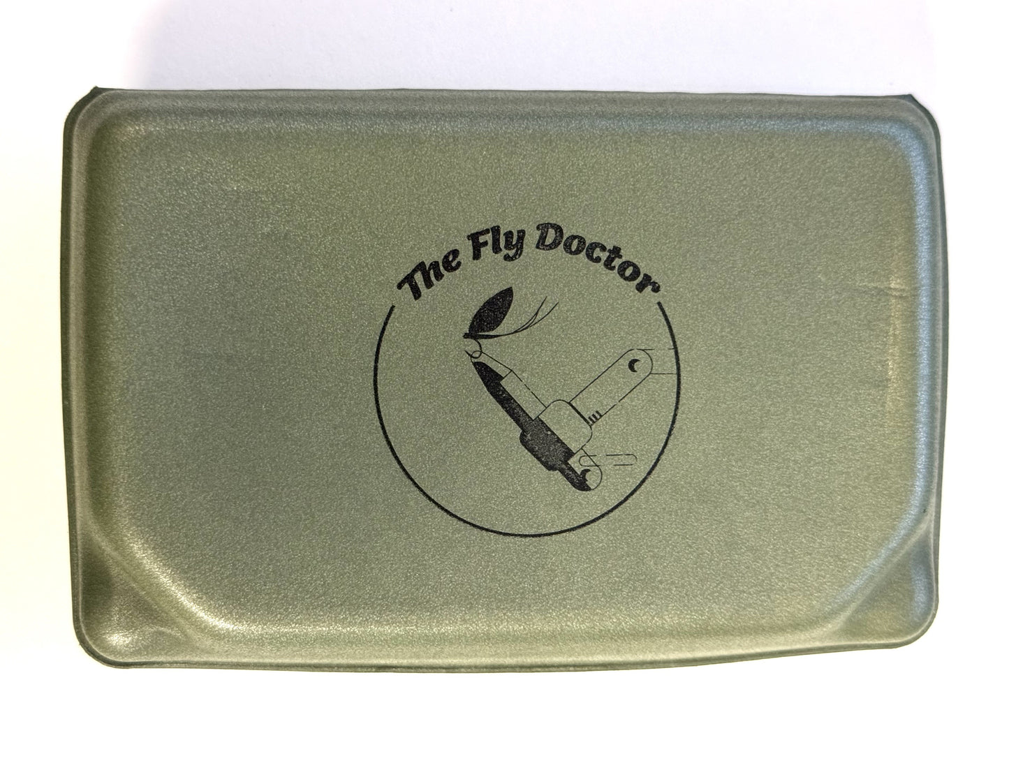 Dry Fly Box lid with The Fly Doctor logo and fly-fishing icon